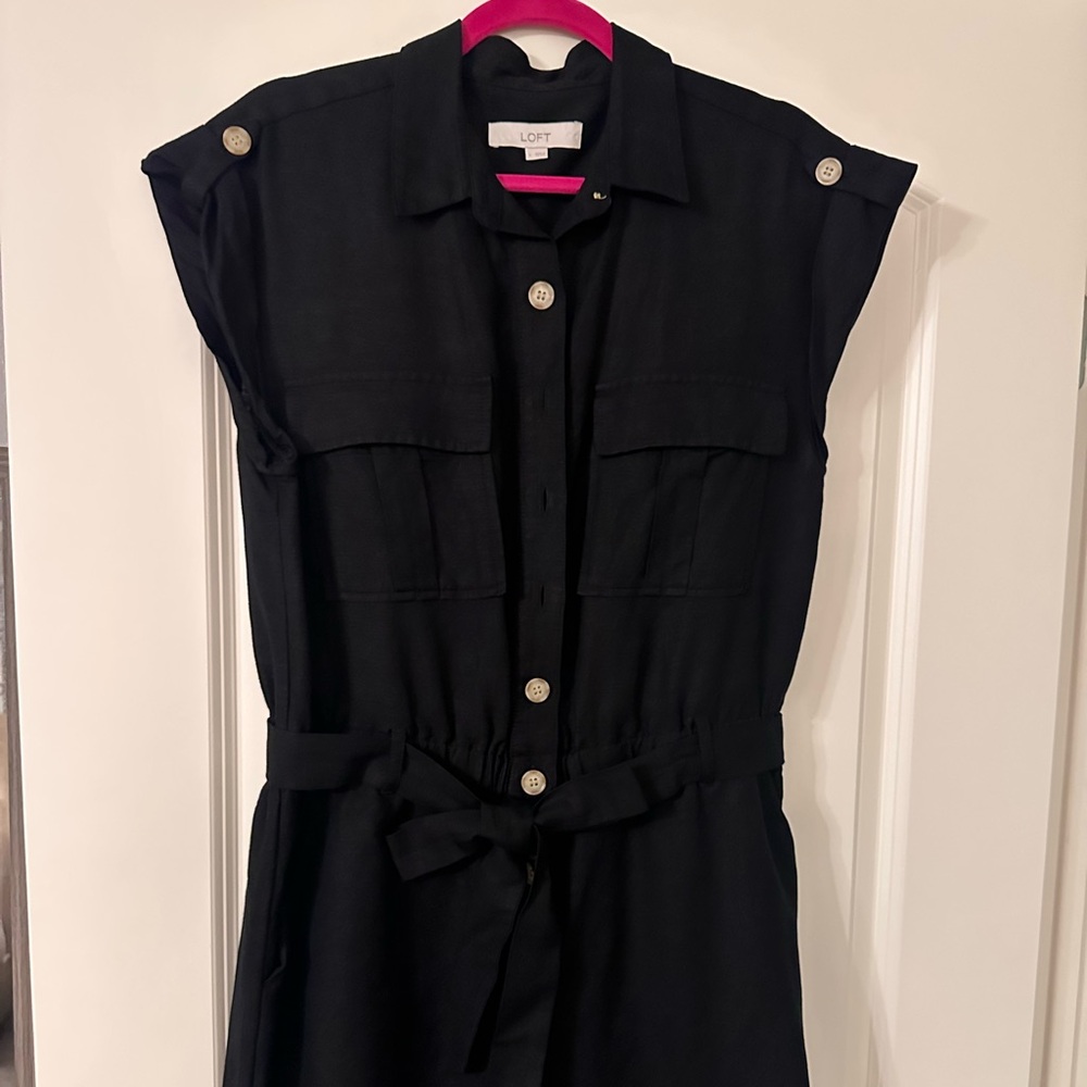 LOFT Black Short Romper with Button Accents
